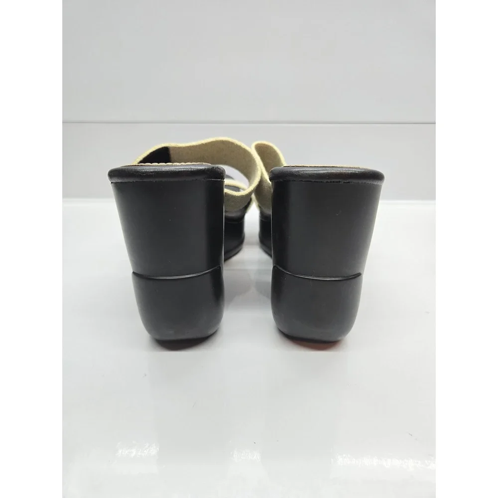 Calvin Klein Yanz Black Beige Canvas Patent‎ Wedge Sandals Womens 8.5M E8681